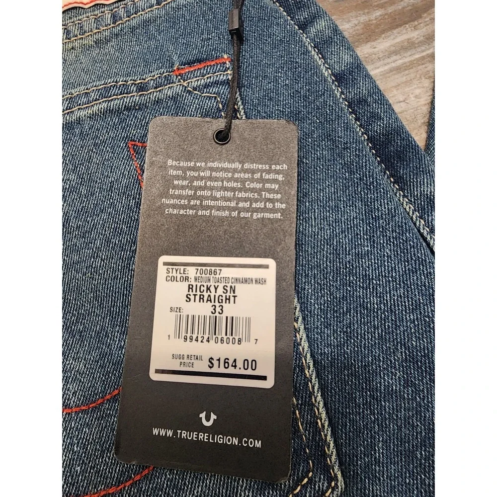 TRUE RELIGION Ricky SN Relaxed Straight JEANS 33